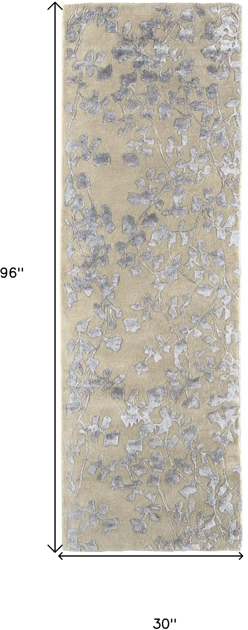 8' Tan Silver And Gray Wool Floral Tufted Handmade Runner Rug Photo 6