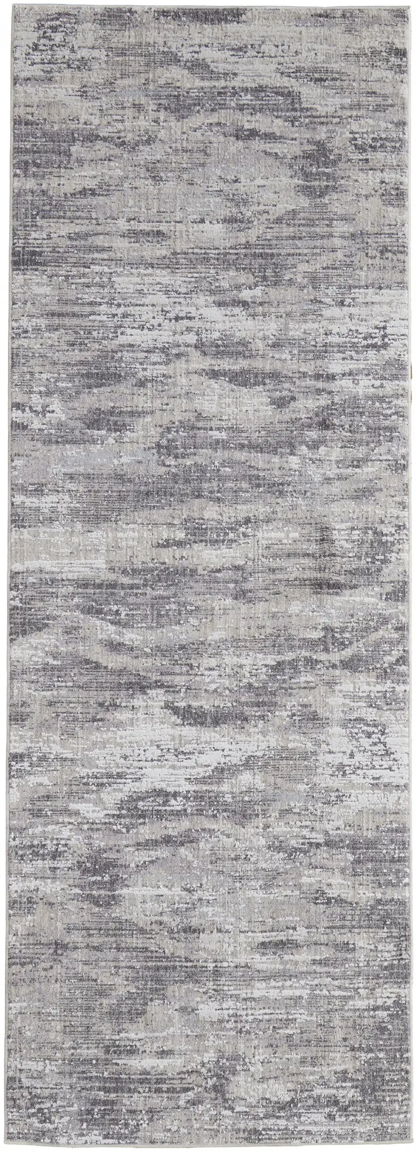 8' Tan Taupe And Gray Abstract Power Loom Distressed Stain Resistant Runner Rug Photo 1