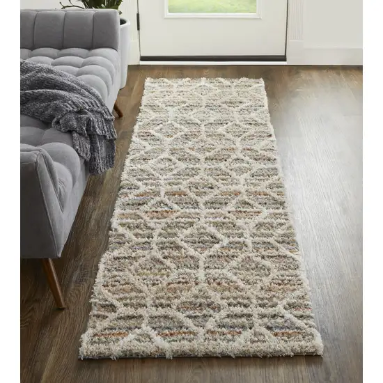 8' Tan Taupe And Ivory Geometric Power Loom Stain Resistant Runner Rug Photo 4
