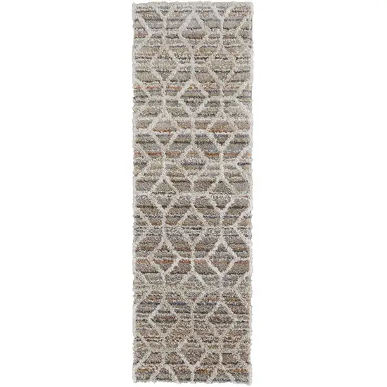 8' Tan Taupe And Ivory Geometric Power Loom Stain Resistant Runner Rug Photo 1