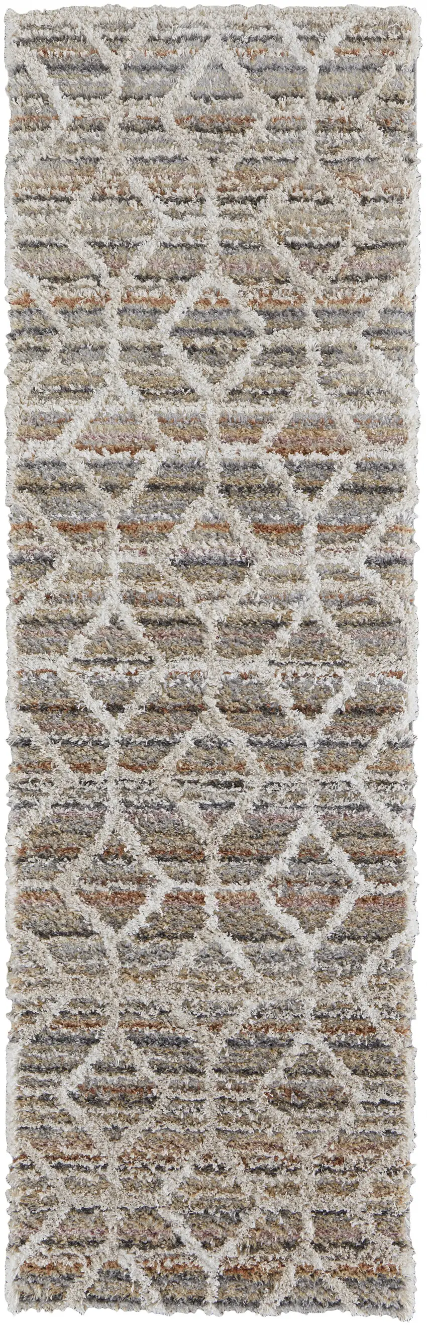 8' Tan Taupe And Ivory Geometric Power Loom Stain Resistant Runner Rug Photo 1