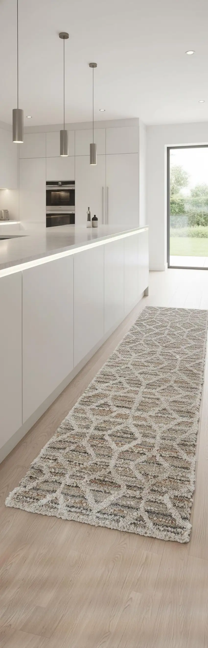 8' Tan Taupe And Ivory Geometric Power Loom Stain Resistant Runner Rug Photo 1