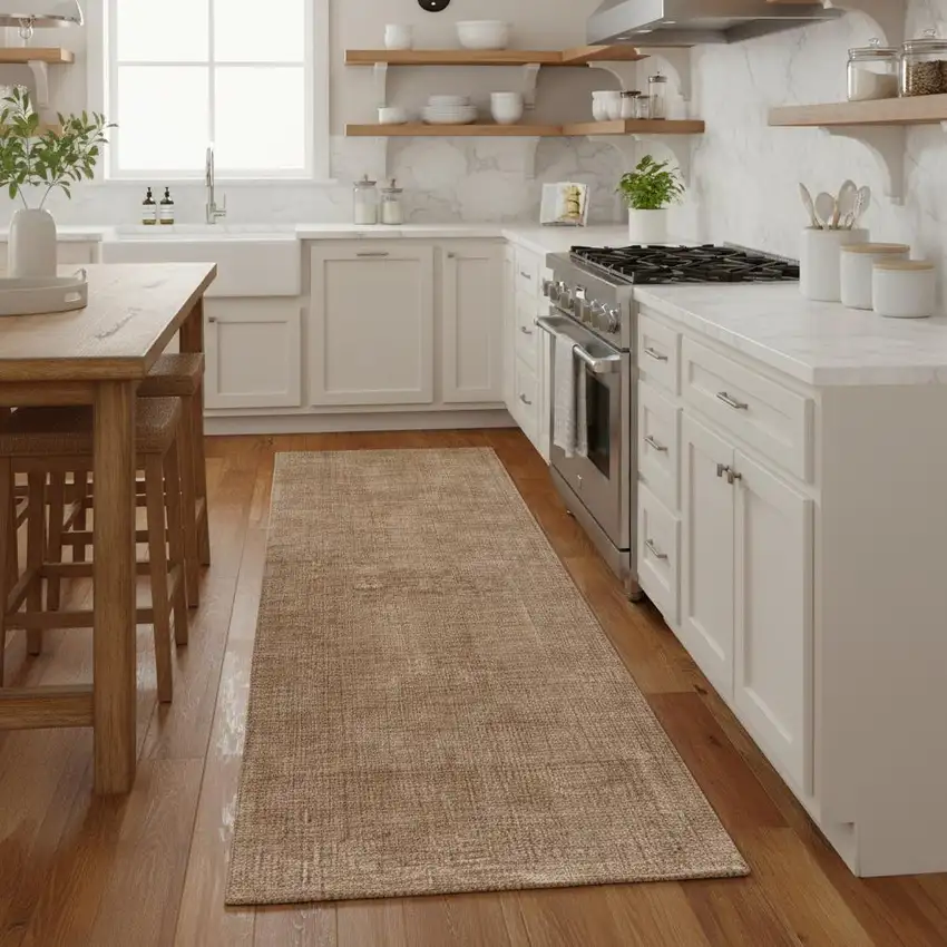8' Tan Wool Hand Woven Area Rug Photo 1