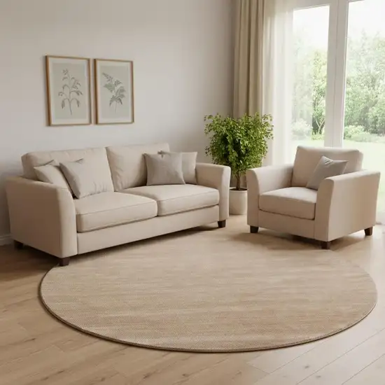 8' Tan Wool Hand Woven Area Rug Photo 1