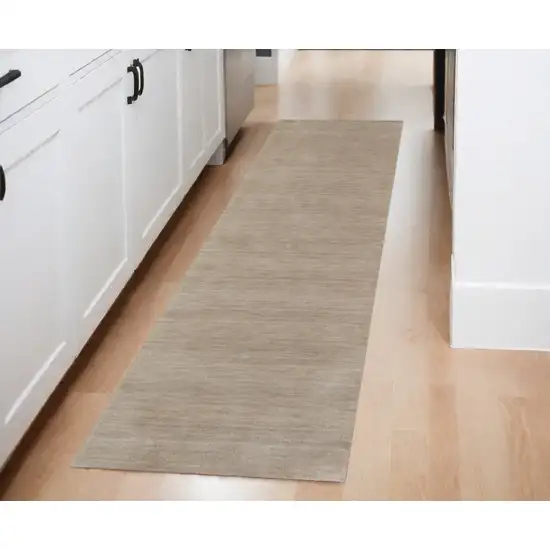 8' Tan Wool Hand Woven Runner Rug Photo 1