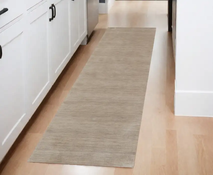 8' Tan Wool Hand Woven Runner Rug Photo 1