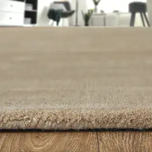 Photo of 8' Tan Wool Hand Woven Runner Rug