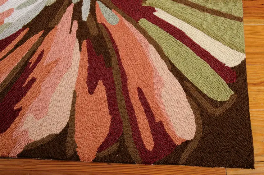 8' Tan and Dark Brown Botanical Leaves Hand Carved Handmade Runner Rug Photo 5