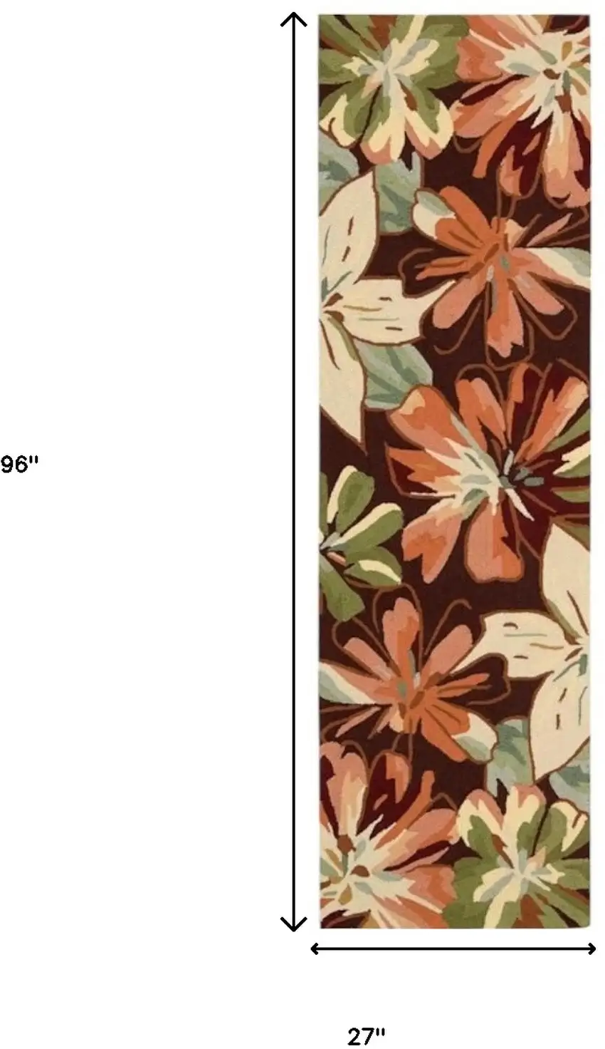 8' Tan and Dark Brown Botanical Leaves Hand Carved Handmade Runner Rug Photo 8
