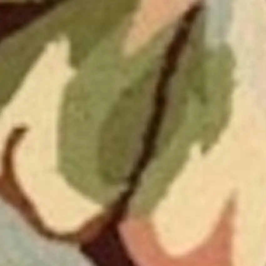 8' Tan and Dark Brown Botanical Leaves Hand Carved Handmade Runner Rug Photo 4