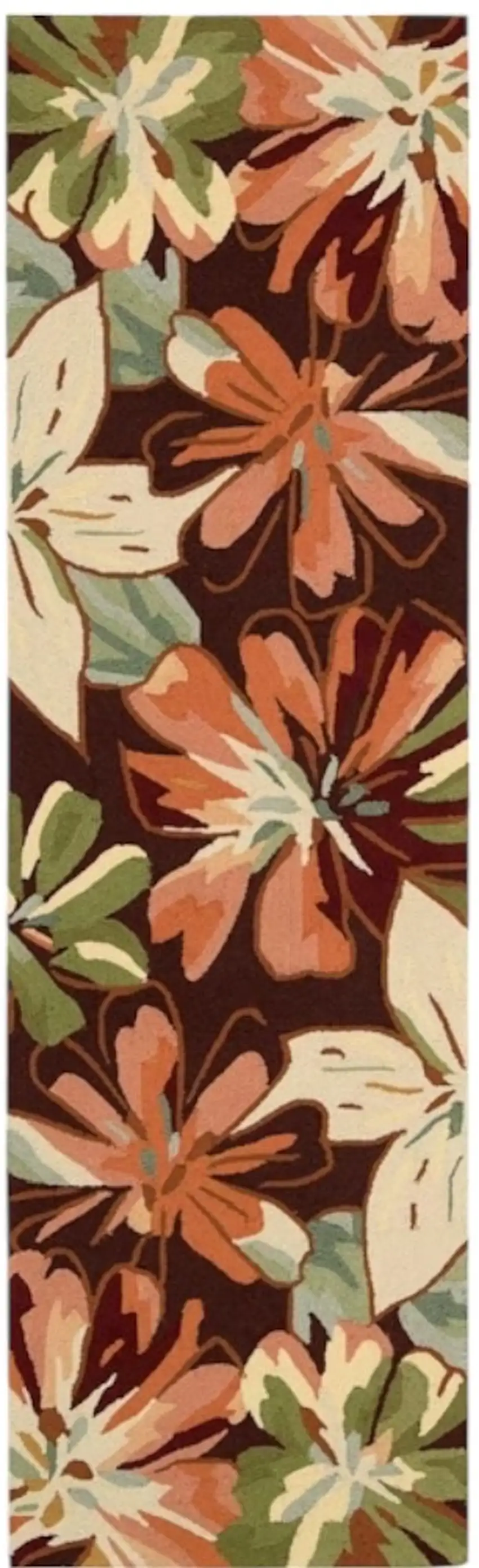 8' Tan and Dark Brown Botanical Leaves Hand Carved Handmade Runner Rug Photo 1