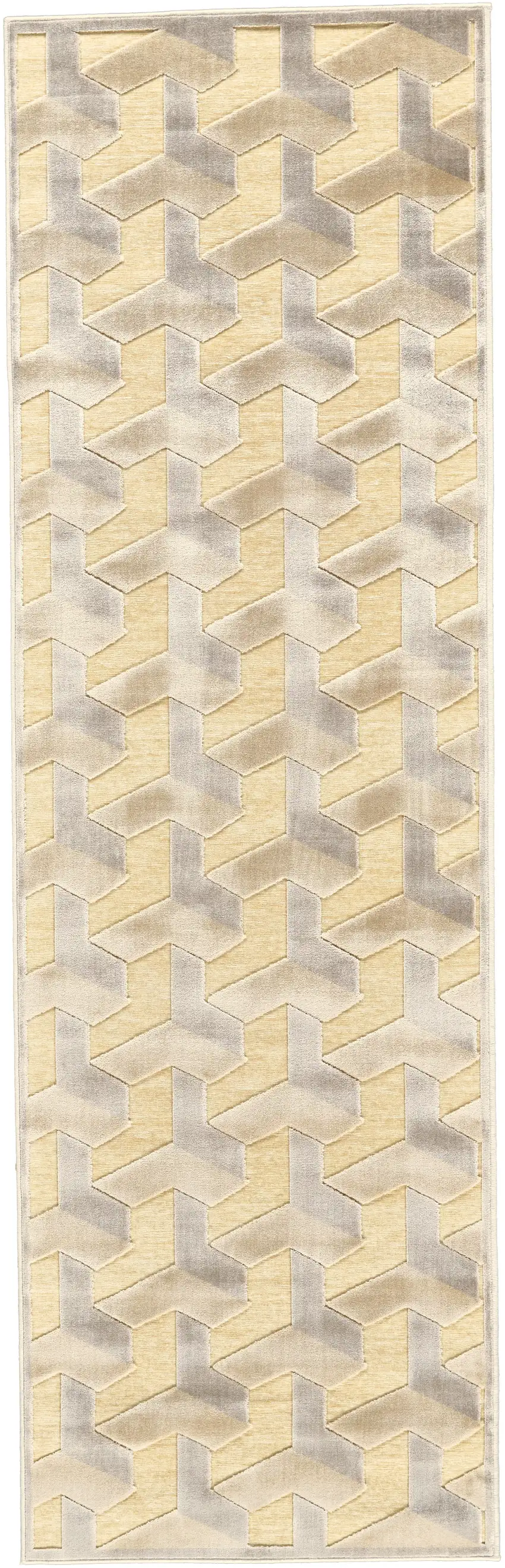 8' Tan and Gray Geometric Power Loom Runner Rug Photo 2