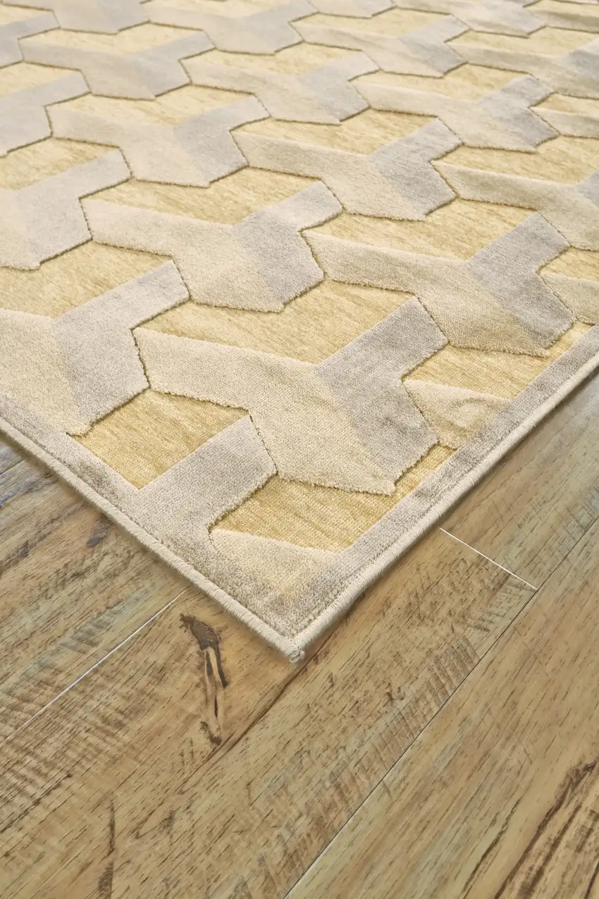 8' Tan and Gray Geometric Power Loom Runner Rug Photo 4
