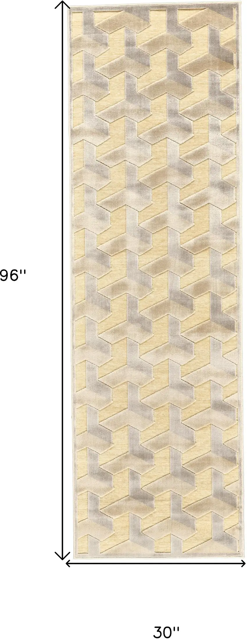 8' Tan and Gray Geometric Power Loom Runner Rug Photo 3