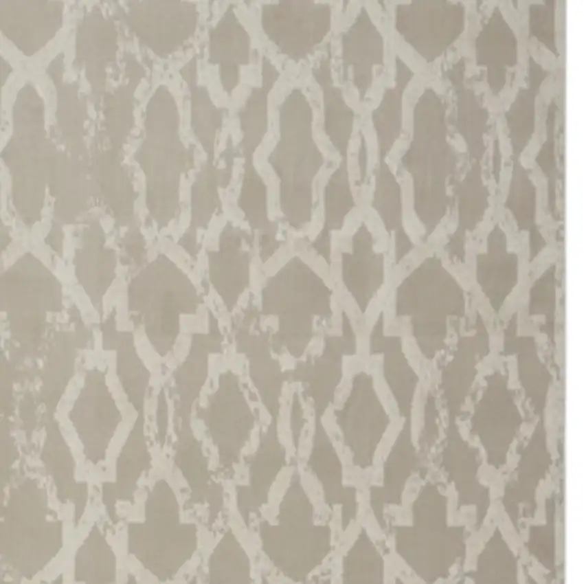 8' Tan and Ivory Geometric Power Loom Worn Faded Runner Rug Photo 4
