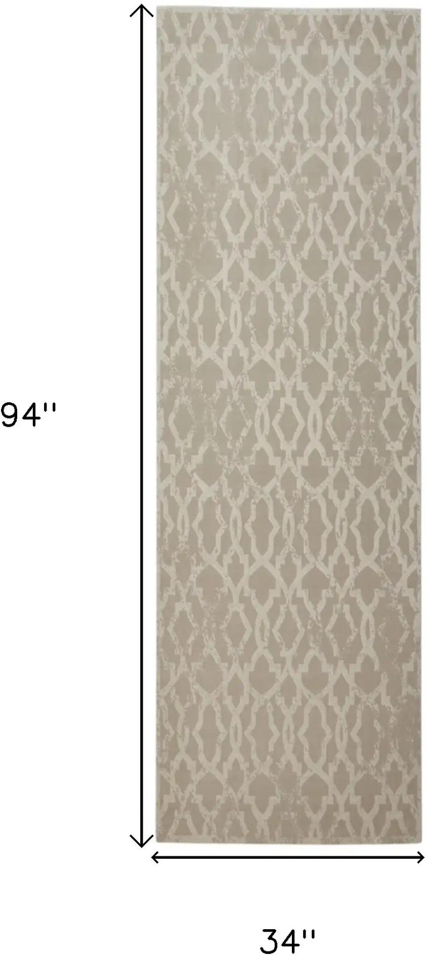 8' Tan and Ivory Geometric Power Loom Worn Faded Runner Rug Photo 5