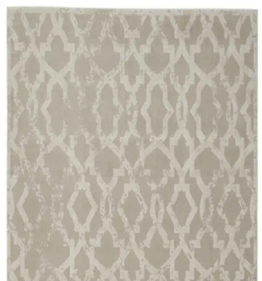 8' Tan and Ivory Geometric Power Loom Worn Faded Runner Rug Photo 3