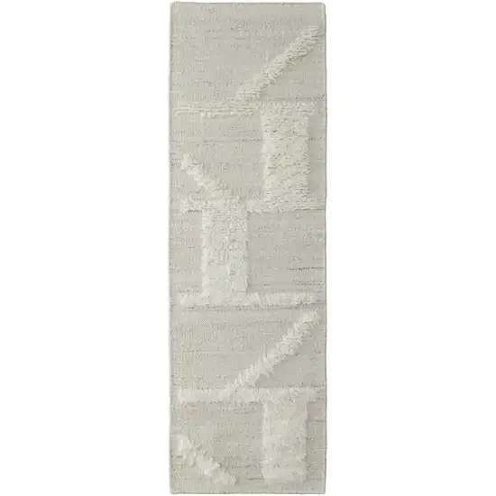 10' Tan and Ivory Wool Geometric Hand Woven Runner Rug Photo 1