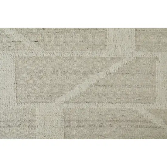 10' Tan and Ivory Wool Geometric Hand Woven Runner Rug Photo 9