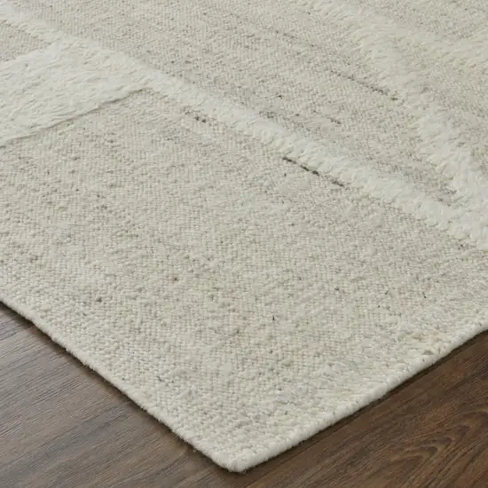 10' Tan and Ivory Wool Geometric Hand Woven Runner Rug Photo 5