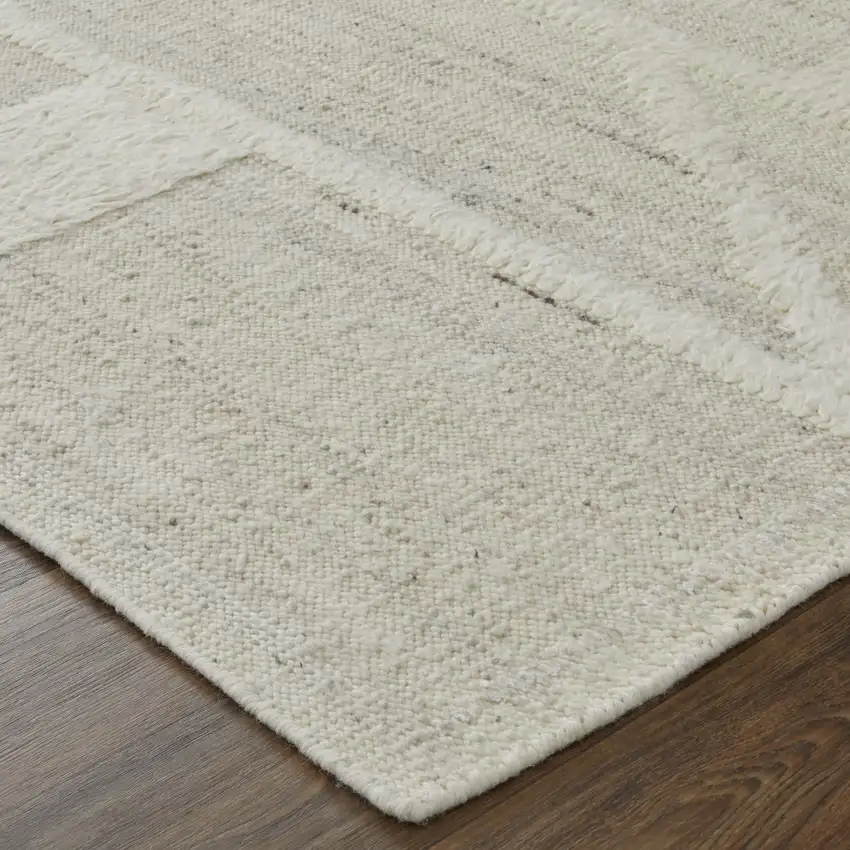 10' Tan and Ivory Wool Geometric Hand Woven Runner Rug Photo 5