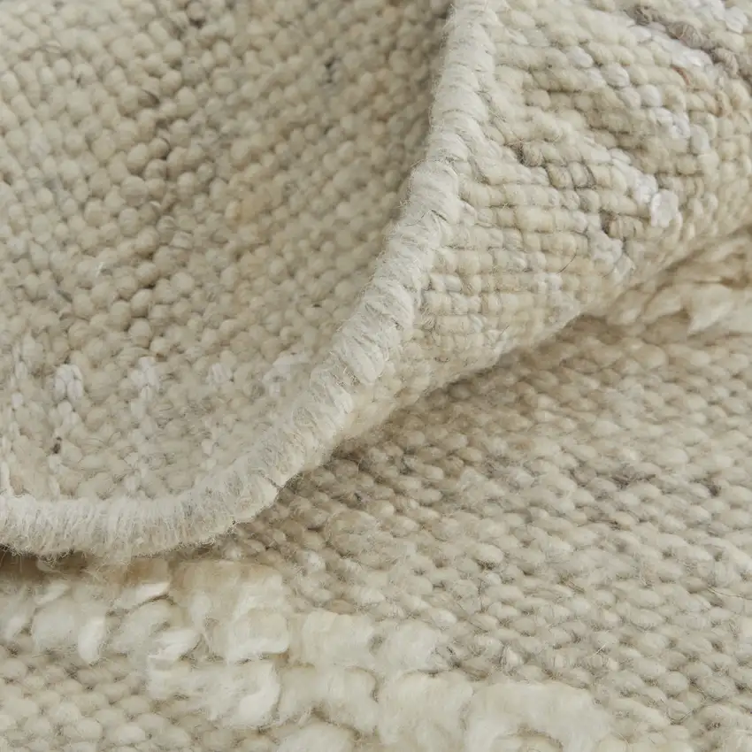 10' Tan and Ivory Wool Geometric Hand Woven Runner Rug Photo 6