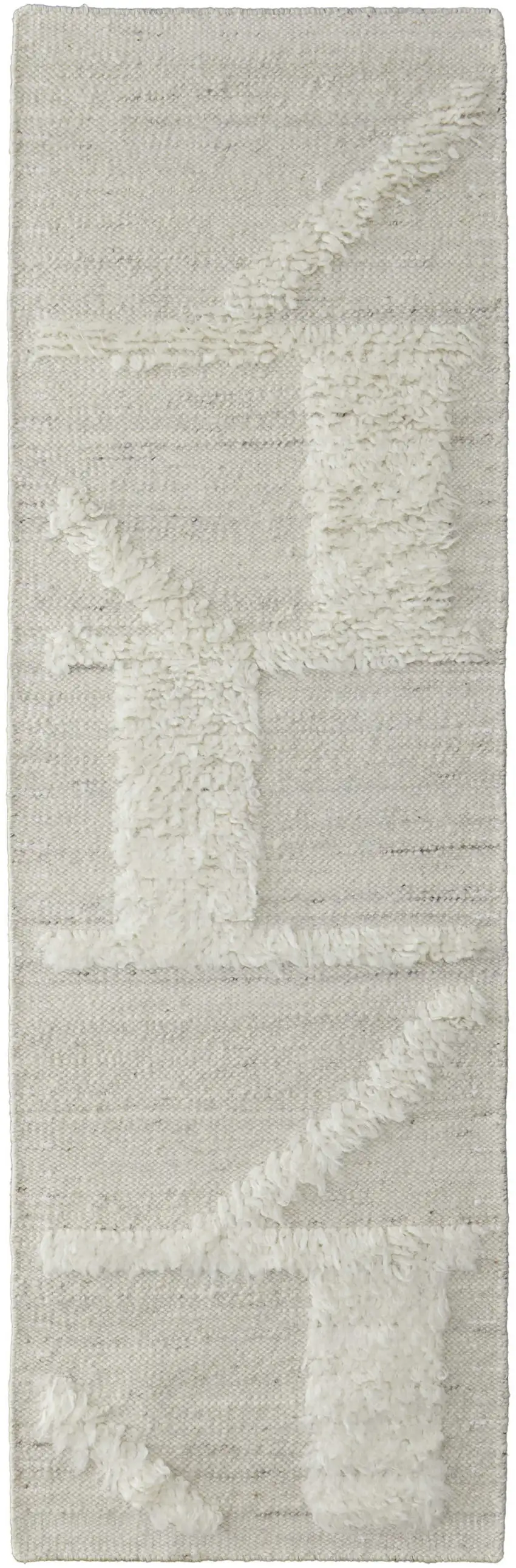 10' Tan and Ivory Wool Geometric Hand Woven Runner Rug Photo 1