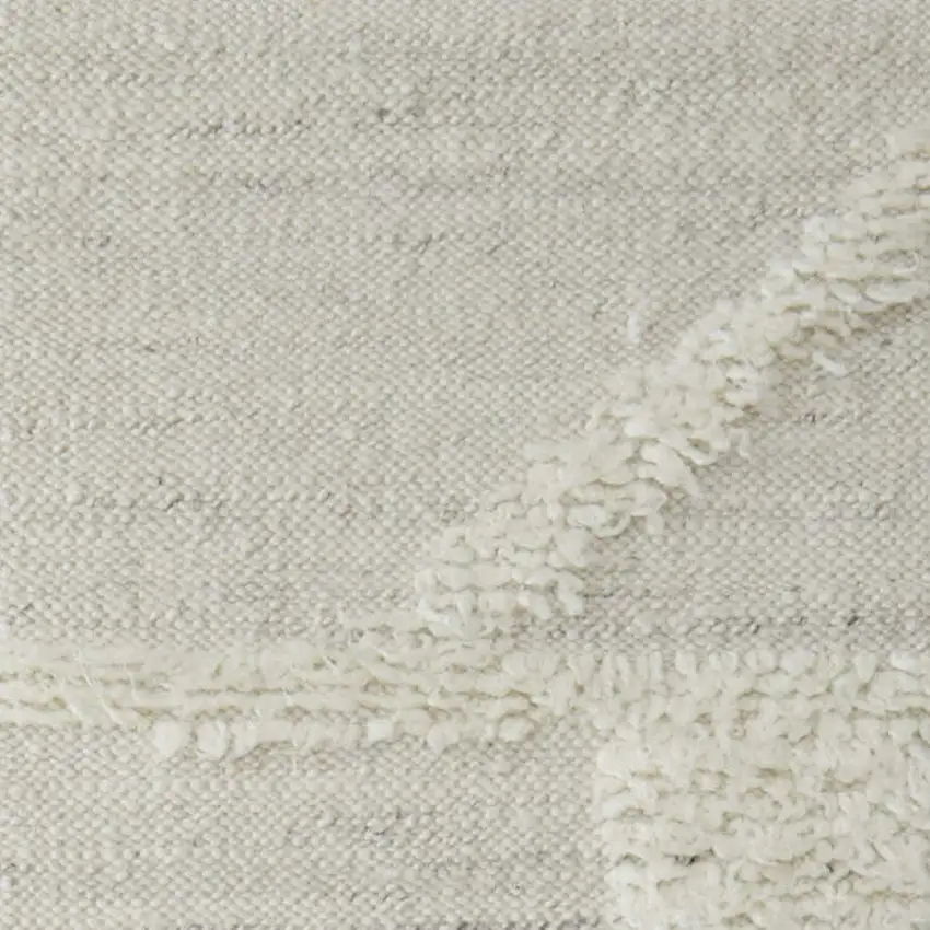 10' Tan and Ivory Wool Geometric Hand Woven Runner Rug Photo 3