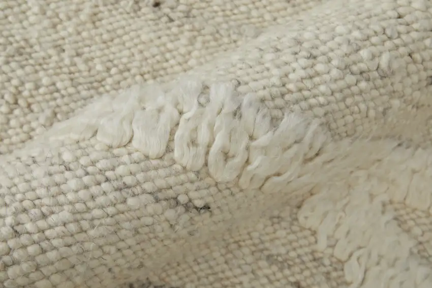 10' Tan and Ivory Wool Geometric Hand Woven Runner Rug Photo 8