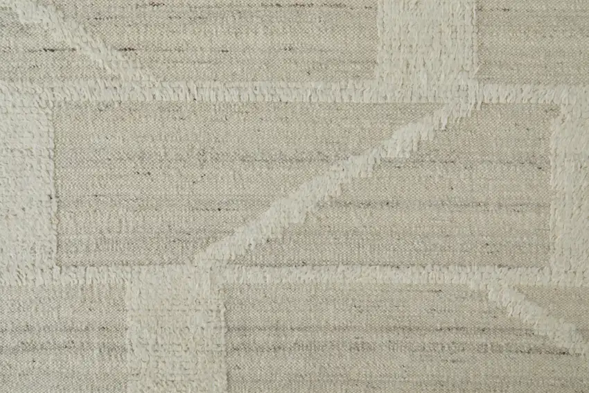 10' Tan and Ivory Wool Geometric Hand Woven Runner Rug Photo 9