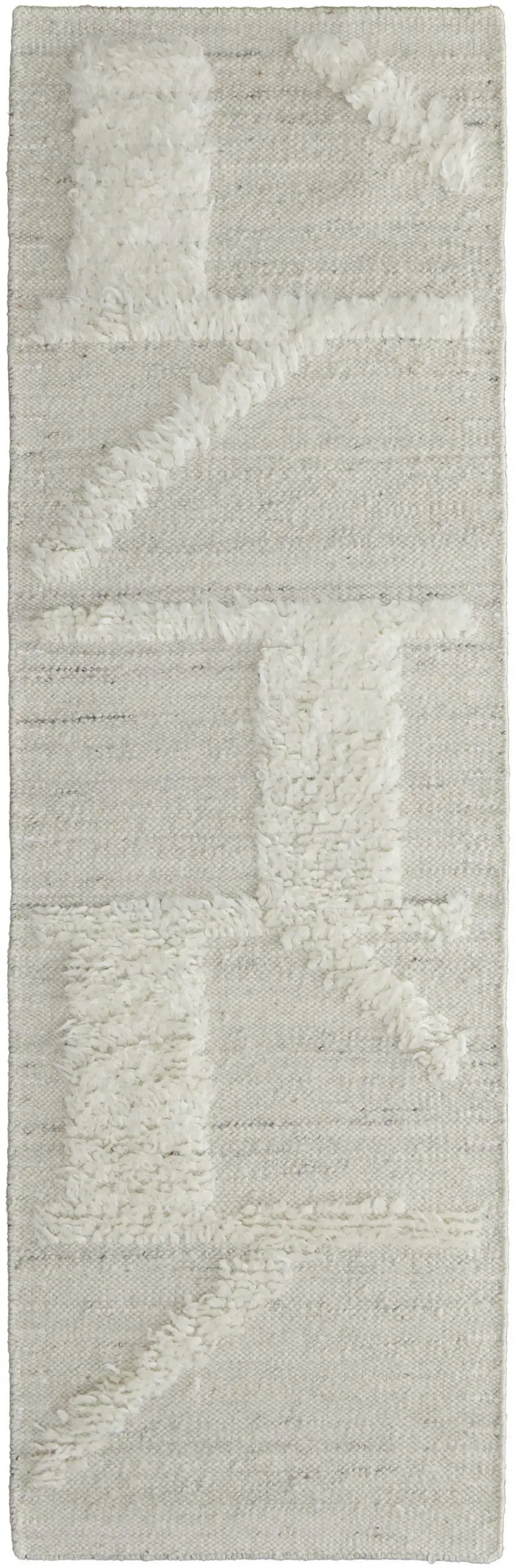 8' Tan and Ivory Wool Geometric Hand Woven Runner Rug Photo 1