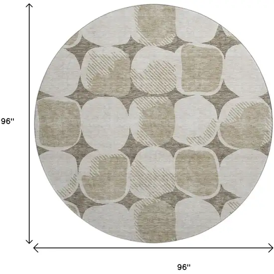 8' Taupe And Beige Abstract Geometric Washable Round Rug With UV Protection Photo 9