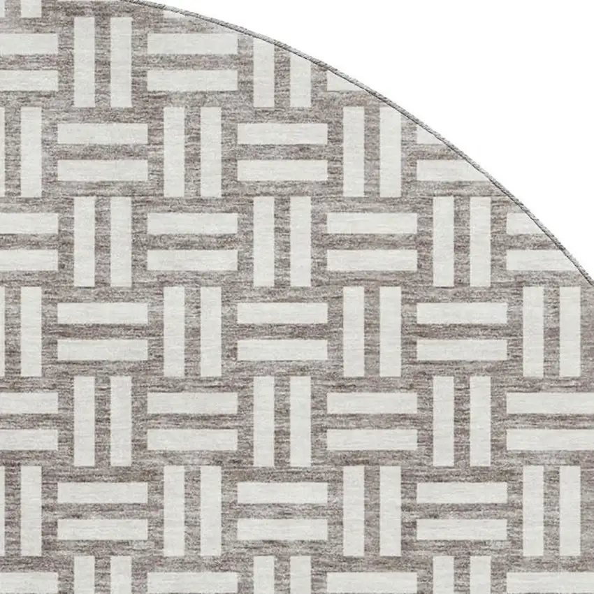 8' Taupe And Beige Abstract Geometric Washable Round Rug With UV Protection Photo 2