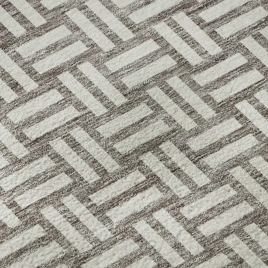 8' Taupe And Beige Abstract Geometric Washable Round Rug With UV Protection Photo 8