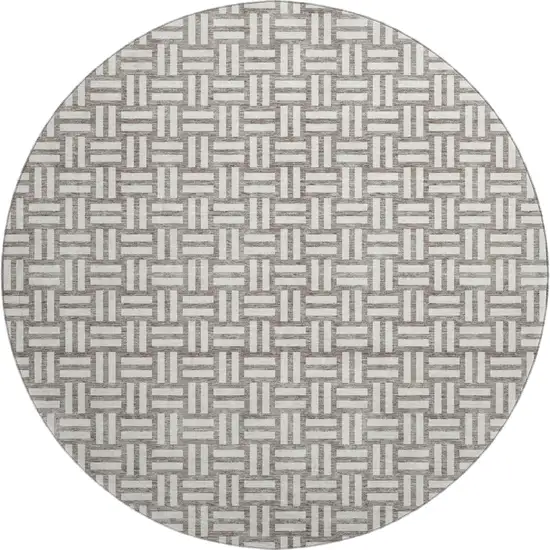 8' Taupe And Beige Abstract Geometric Washable Round Rug With UV Protection Photo 1