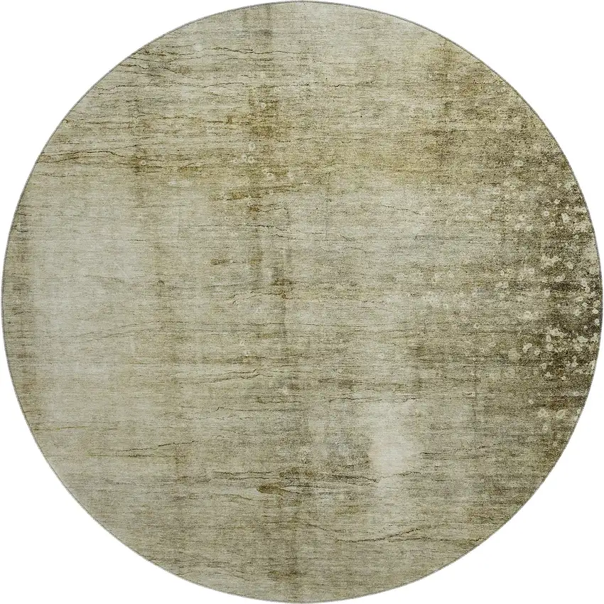 8' Taupe And Beige Abstract Washable Round Rug With UV Protection Photo 1
