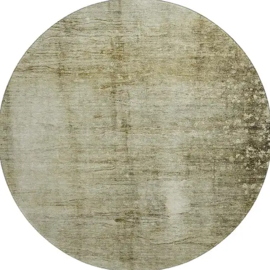 8' Taupe And Beige Abstract Washable Round Rug With UV Protection Photo 3