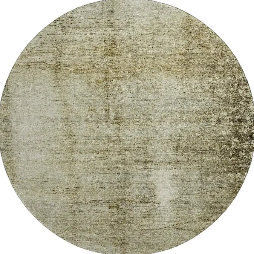 8' Taupe And Beige Abstract Washable Round Rug With UV Protection Photo 3