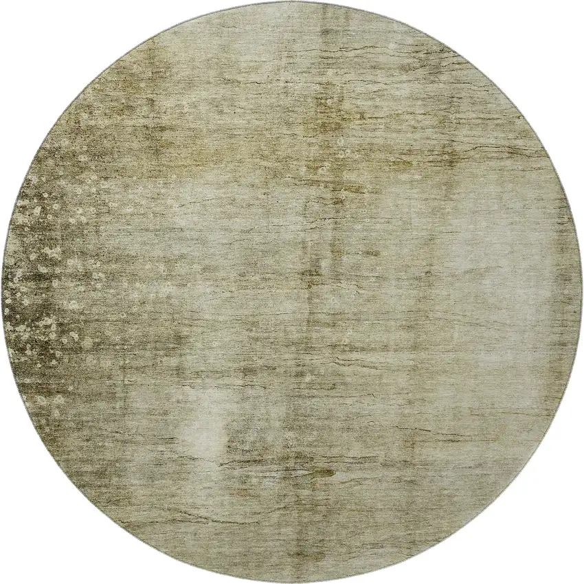 8' Taupe And Beige Abstract Washable Round Rug With UV Protection Photo 4