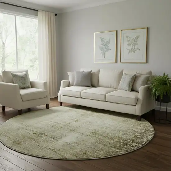 8' Taupe And Beige Abstract Washable Round Rug With UV Protection Photo 1