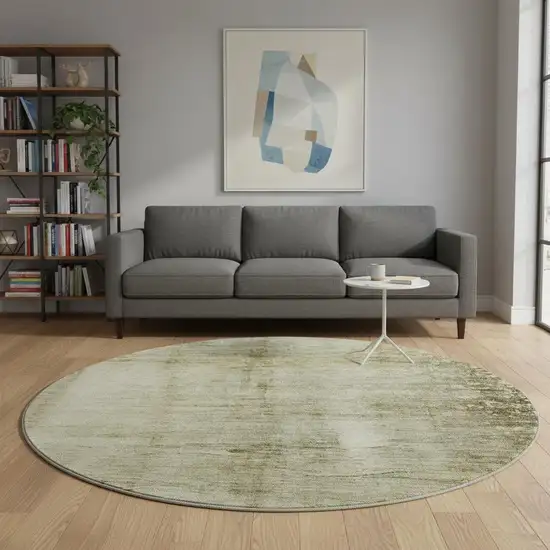 8' Taupe And Beige Abstract Washable Round Rug With UV Protection Photo 2