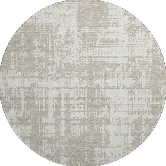 8' Taupe And Beige Abstract Washable Round Rug With UV Protection Photo 4