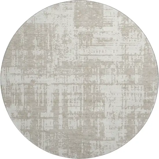 8' Taupe And Beige Abstract Washable Round Rug With UV Protection Photo 1