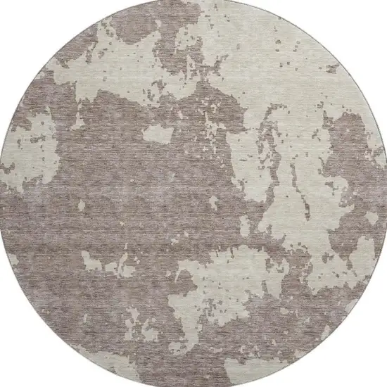 8' Taupe And Beige Abstract Washable Round Rug With UV Protection Photo 4