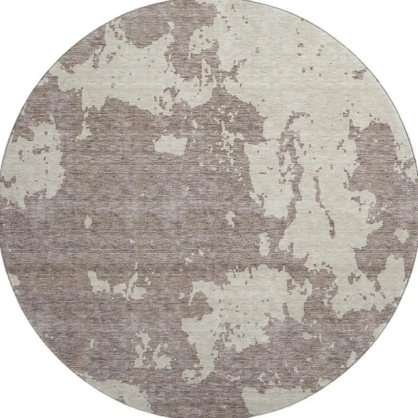 8' Taupe And Beige Abstract Washable Round Rug With UV Protection Photo 4