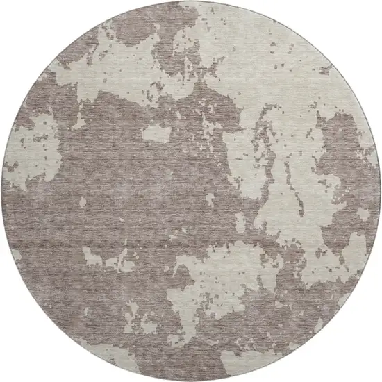 8' Taupe And Beige Abstract Washable Round Rug With UV Protection Photo 1
