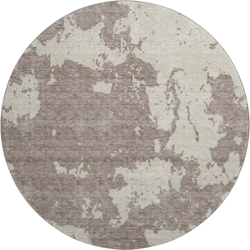 8' Taupe And Beige Abstract Washable Round Rug With UV Protection Photo 1