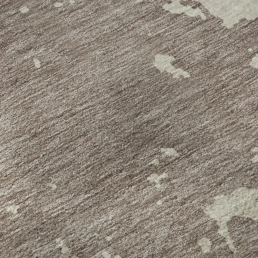 8' Taupe And Beige Abstract Washable Round Rug With UV Protection Photo 9