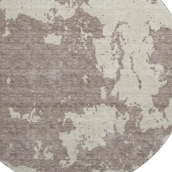 8' Taupe And Beige Abstract Washable Round Rug With UV Protection Photo 3