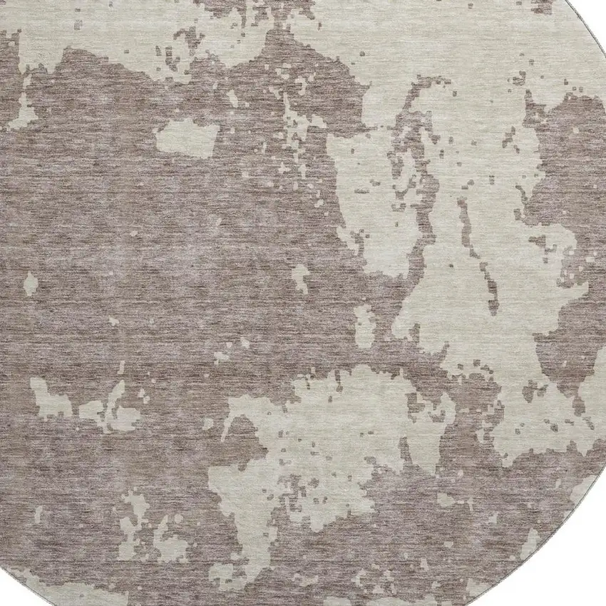 8' Taupe And Beige Abstract Washable Round Rug With UV Protection Photo 3